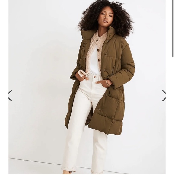 H&M Jackets & Blazers - H&M hooded puffer midi brownish green coat jacket size XS